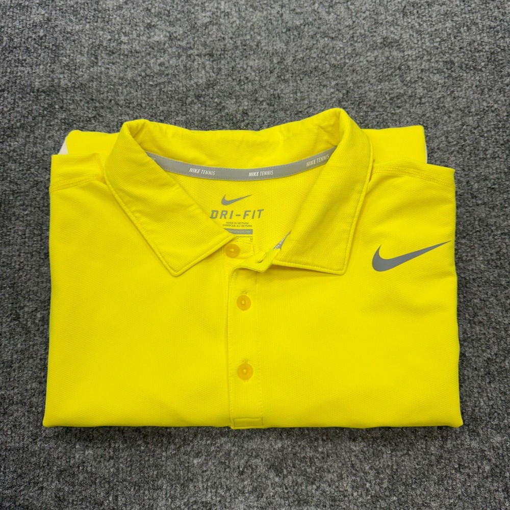 Nike Tennis Mens Dri-FIT Polo Shirt Yellow White Stripe Short Sleeve Size M - Picture 9 of 9